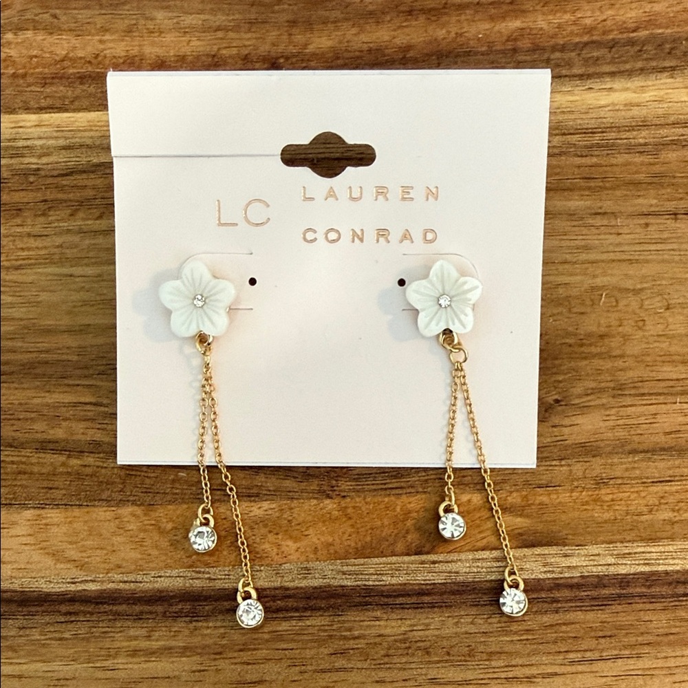 LC Lauren Conrad Floral Gold Chain Earrings